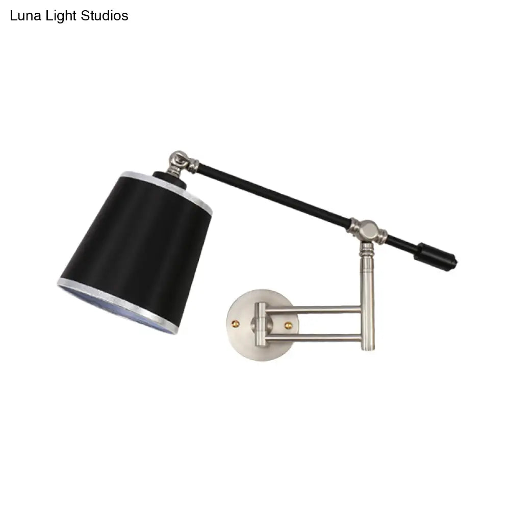 Metal Rotatable Arm Wall Sconce Light Fixture With Black Barrel Shade - Gold/Silver Finish Bedroom