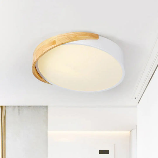 Metal Round Flushmount Macaron Led Ceiling Lamp In Warm/White Light - White Finish / Warm