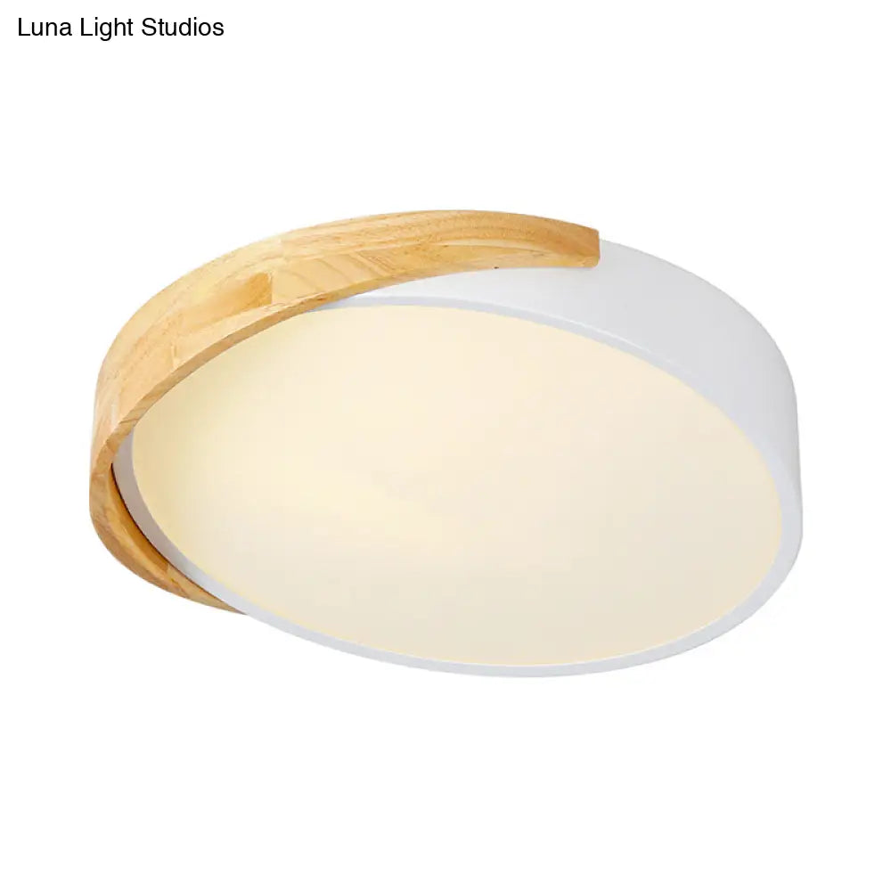 Metal Round Flushmount Macaron Led Ceiling Lamp In Warm/White Light - White Finish