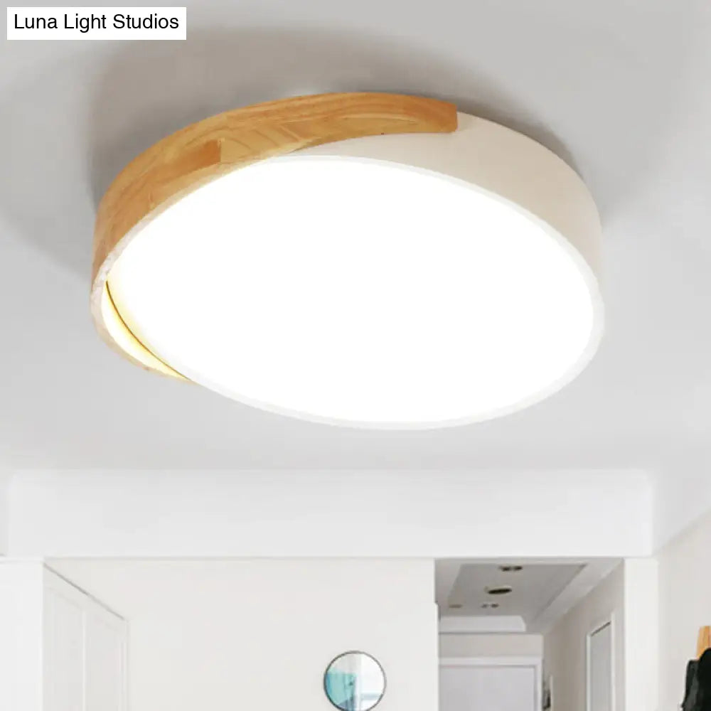 Metal Round Flushmount Macaron Led Ceiling Lamp In Warm/White Light - White Finish /