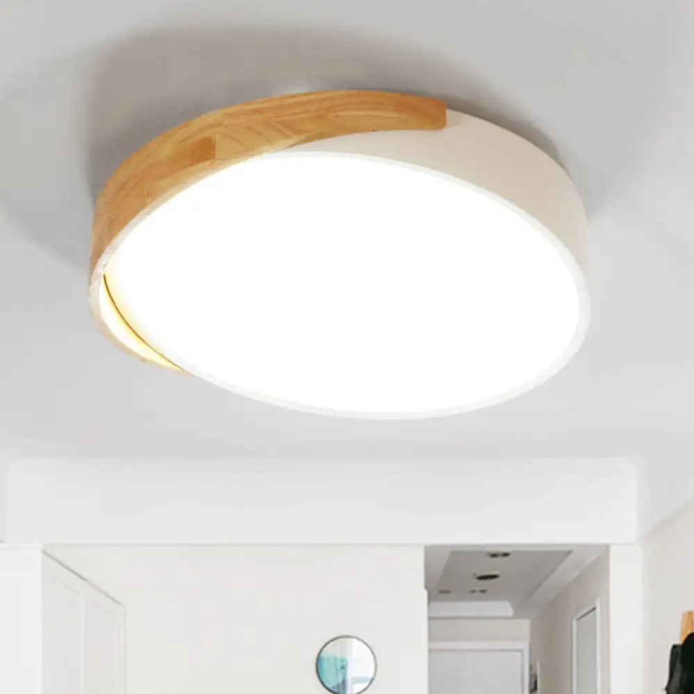 Metal Round Flushmount Macaron Led Ceiling Lamp In Warm/White Light - White Finish /