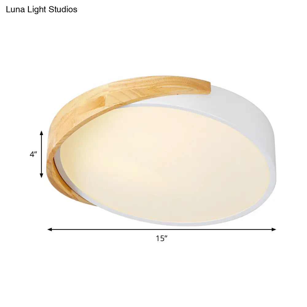 Metal Round Flushmount Macaron Led Ceiling Lamp In Warm/White Light - White Finish