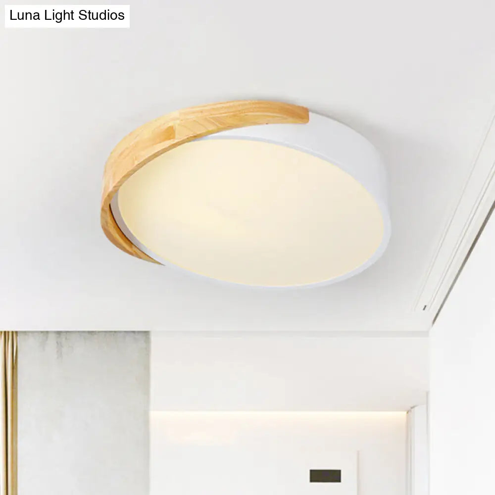 Metal Round Flushmount Macaron Led Ceiling Lamp In Warm/White Light - White Finish / Warm