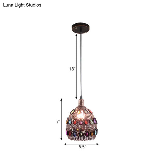 Metal Rust Pendant Lamp - Traditional Dome Fixture For Restaurant Lighting 1 Bulb Suspended