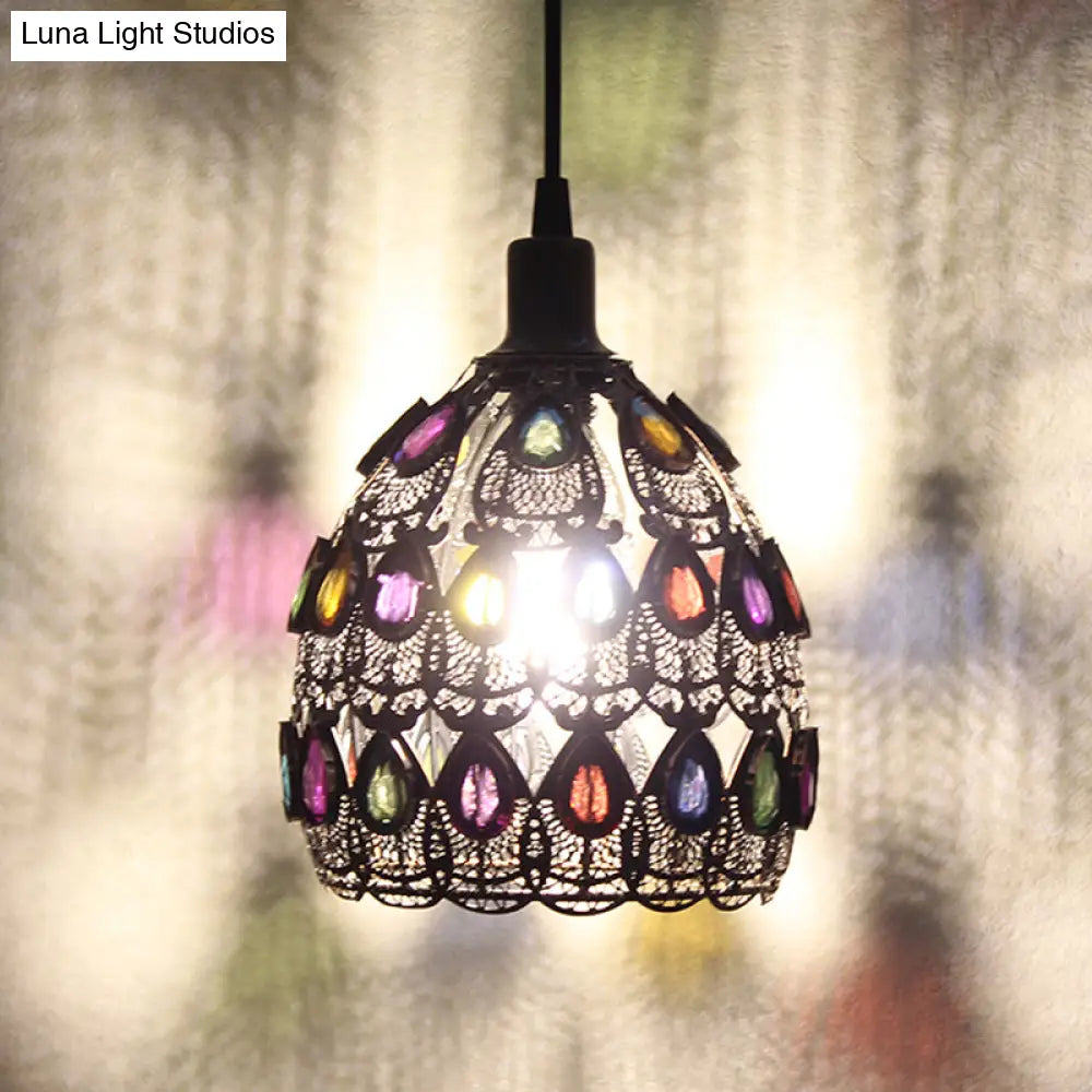 Metal Rust Pendant Lamp - Traditional Dome Fixture For Restaurant Lighting 1 Bulb Suspended