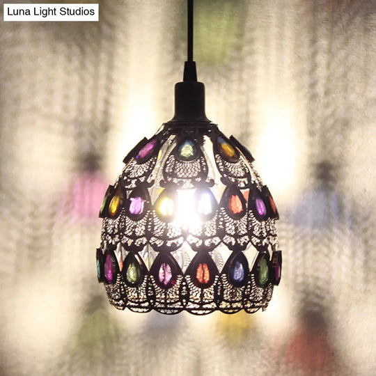 Metal Rust Pendant Lamp - Traditional Dome Fixture For Restaurant Lighting 1 Bulb Suspended