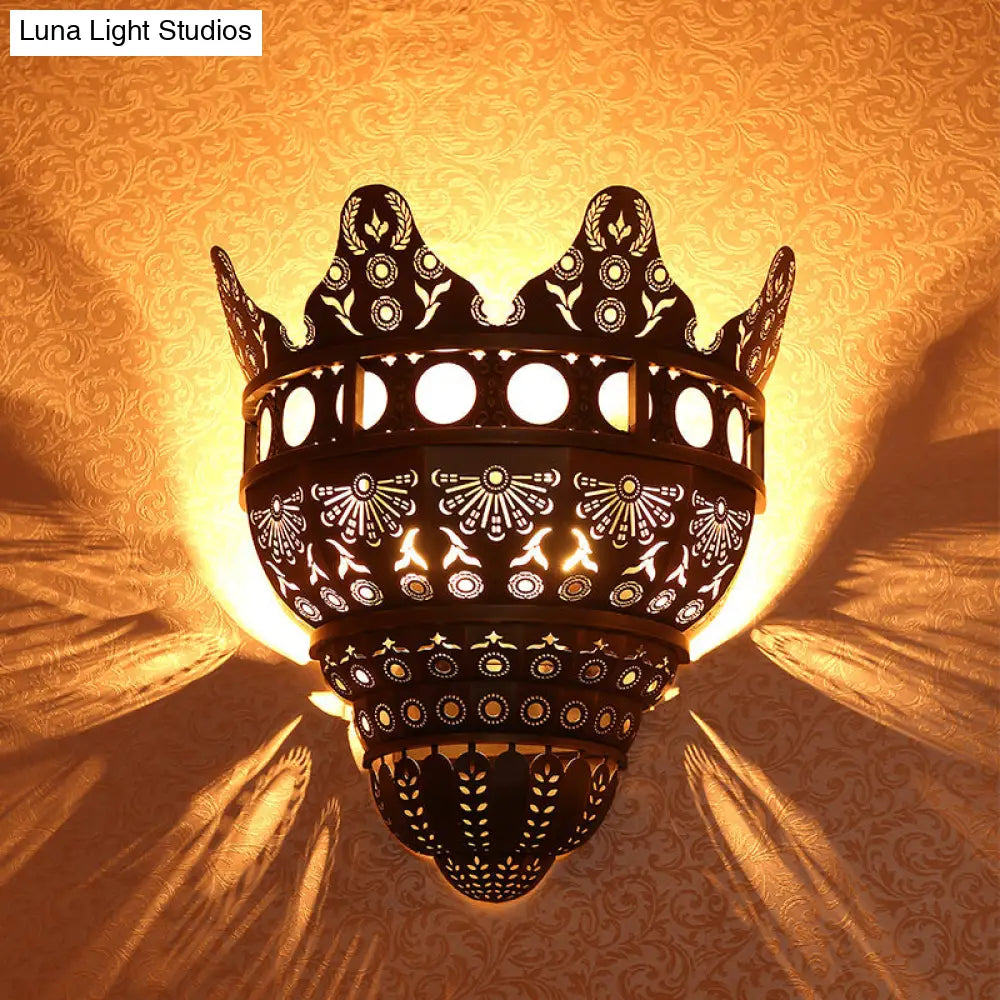 Metal Sconce Light Traditionary Bronze Carved Wall Mounted Lighting - Ideal For Living Rooms