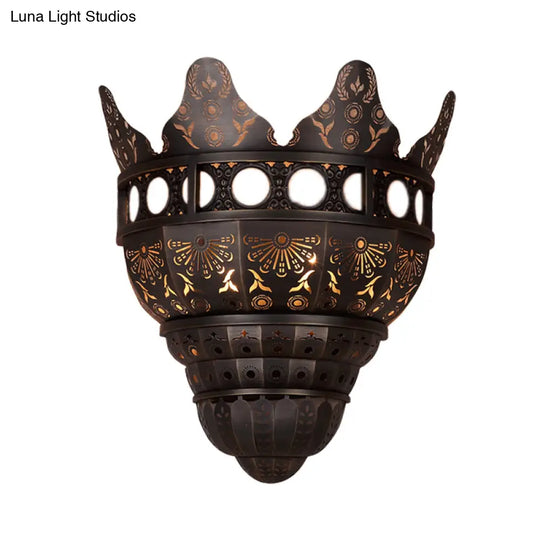 Metal Sconce Light Traditionary Bronze Carved Wall Mounted Lighting - Ideal For Living Rooms