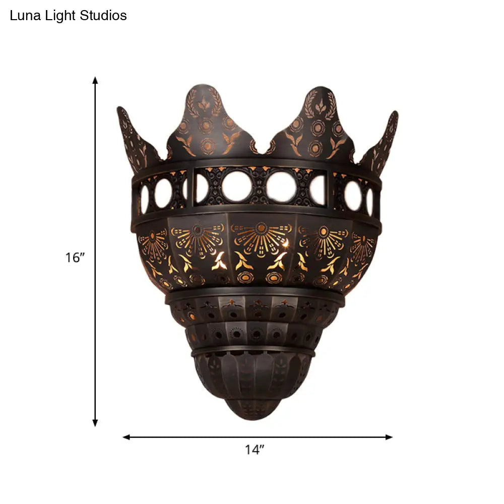 Metal Sconce Light Traditionary Bronze Carved Wall Mounted Lighting - Ideal For Living Rooms