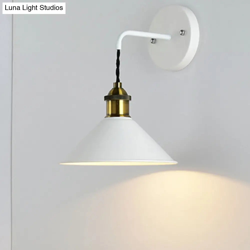 Metal Sconce Lighting - Cone Shade Industrial Wall Mounted Lamp In Black/Grey/White