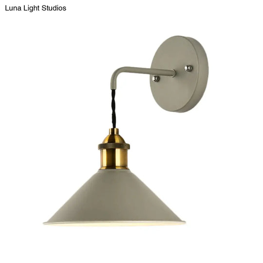 Metal Sconce Lighting - Cone Shade Industrial Wall Mounted Lamp In Black/Grey/White