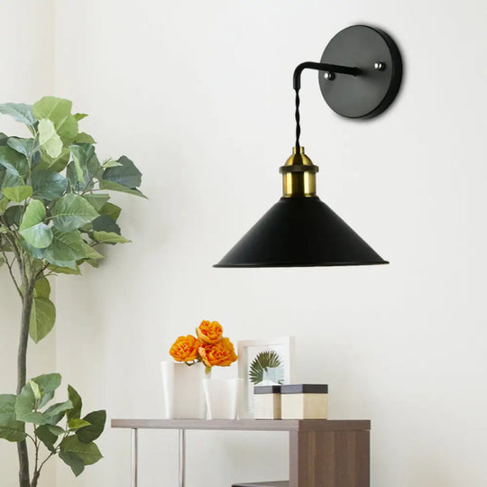 Metal Sconce Lighting - Cone Shade Industrial Wall Mounted Lamp In Black/Grey/White Black