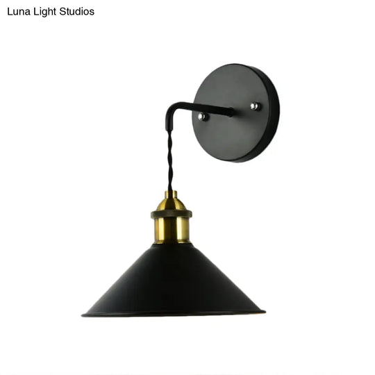 Metal Sconce Lighting - Cone Shade Industrial Wall Mounted Lamp In Black/Grey/White