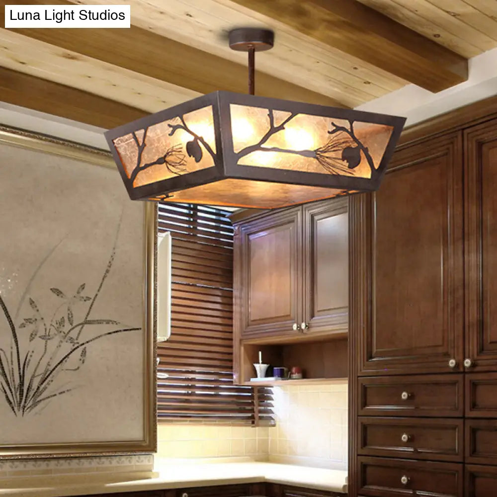 Metal Semi Flush Ceiling Mounted Lamp Fixture - Tapered Design Traditional Rust Finish Ideal For