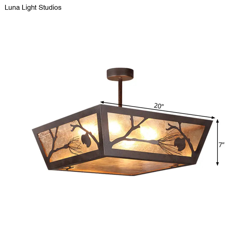 Metal Semi Flush Ceiling Mounted Lamp Fixture - Tapered Design Traditional Rust Finish Ideal For