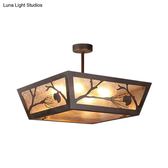 Metal Semi Flush Ceiling Mounted Lamp Fixture - Tapered Design Traditional Rust Finish Ideal For