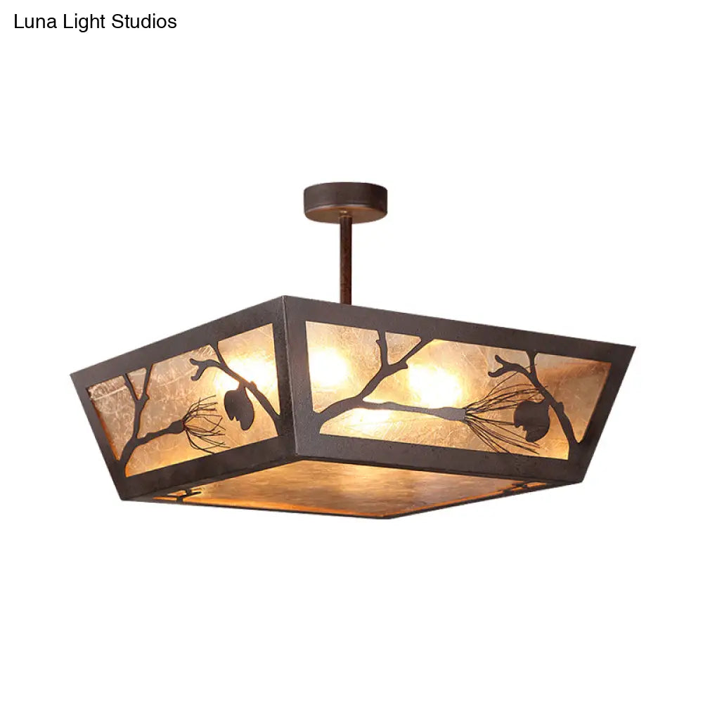 Metal Semi Flush Ceiling Mounted Lamp Fixture - Tapered Design Traditional Rust Finish Ideal For