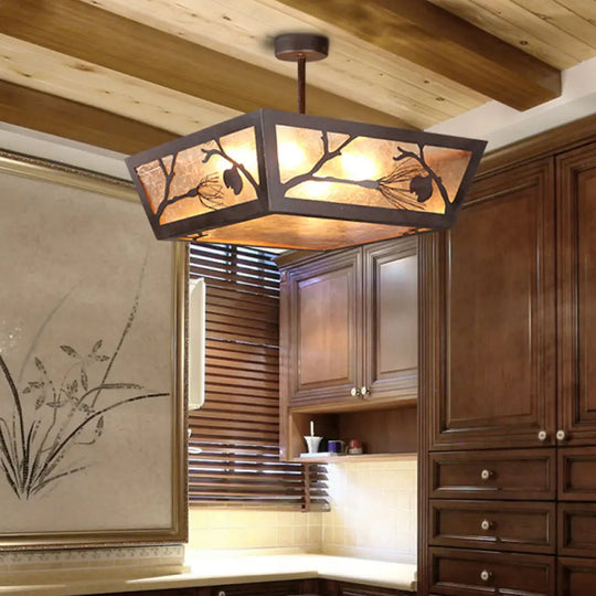 Metal Semi Flush Ceiling Mounted Lamp Fixture - Tapered Design Traditional Rust Finish Ideal For