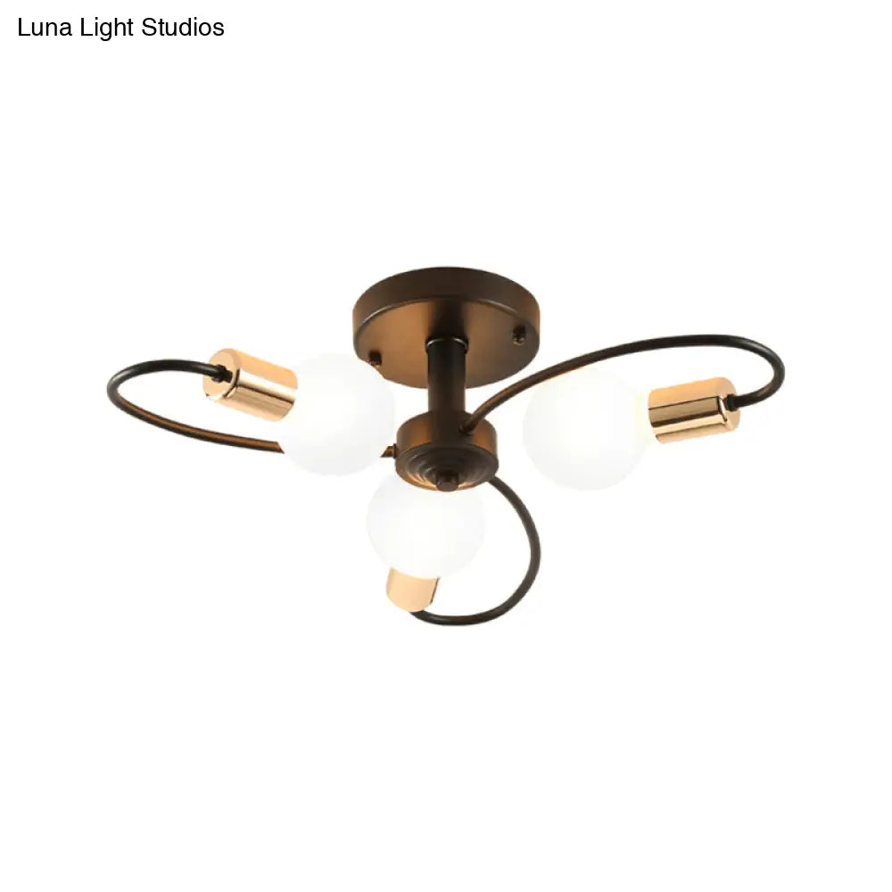 Metal Semi Flush Light With Exposed Bulbs - Traditional Black Ceiling Lighting For Living Room