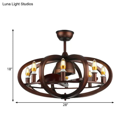 Metal Semi Mount Retro Copper Ceiling Lamp - 8 Heads Oblate Spheroid Design