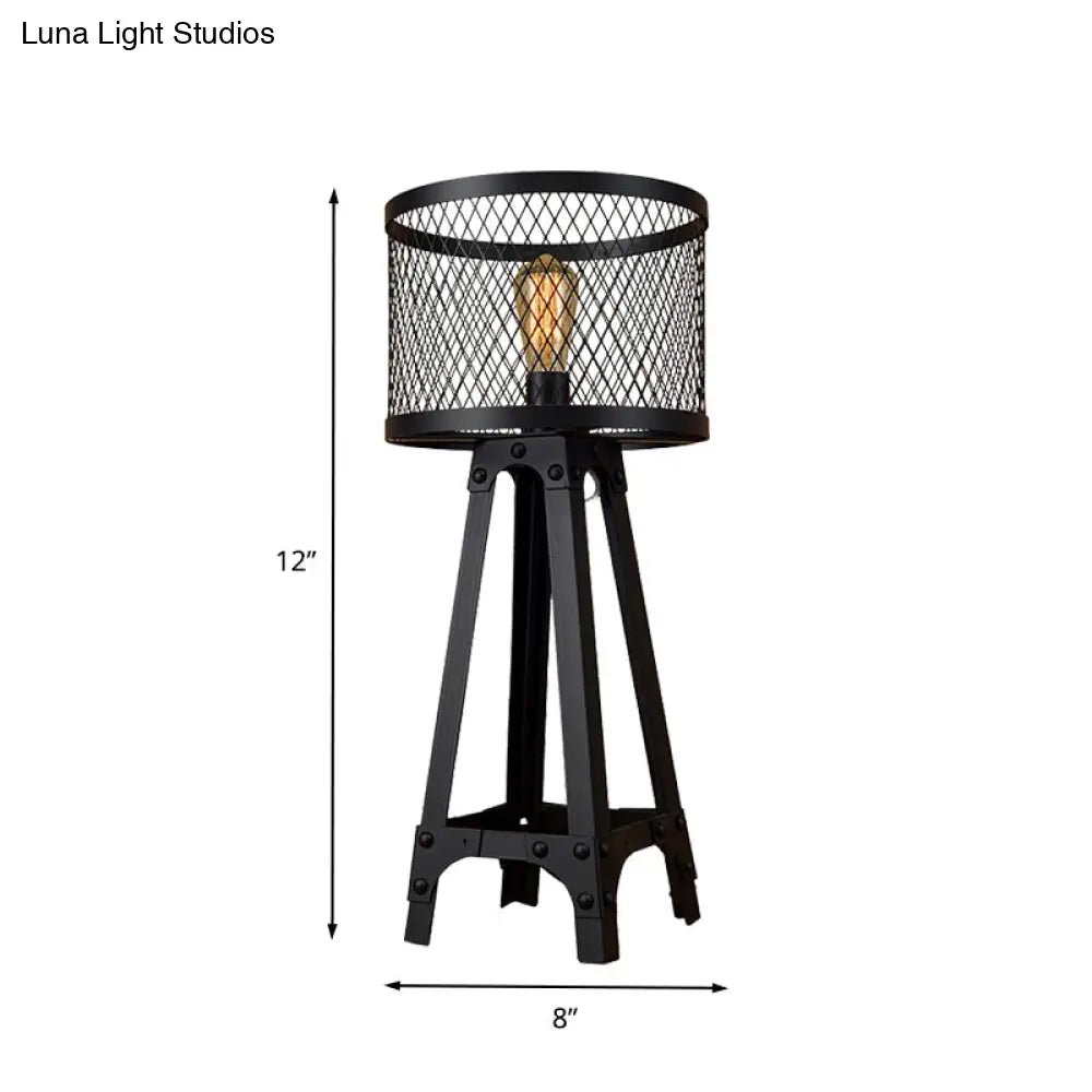 Metal Shade Table Light With Retro Style Farmhouse Standing Floor Lamp Tripod Design In Black