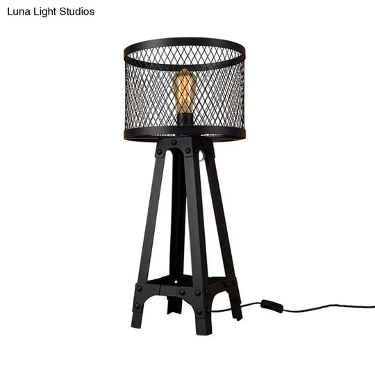 Metal Shade Table Light With Retro Style Farmhouse Standing Floor Lamp Tripod Design In Black