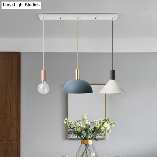 Metal Shaded Cluster Pendant Nordic Light With 3 Heads - White Round/Linear Canopy Warm/White