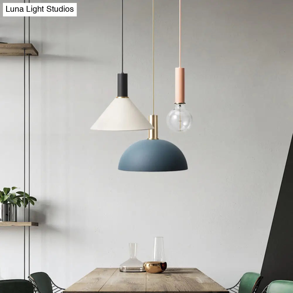 Metal Shaded Cluster Pendant Nordic Light With 3 Heads - White Round/Linear Canopy Warm/White