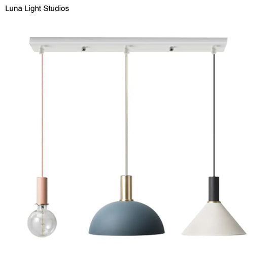 Metal Shaded Cluster Pendant Nordic Light With 3 Heads - White Round/Linear Canopy Warm/White