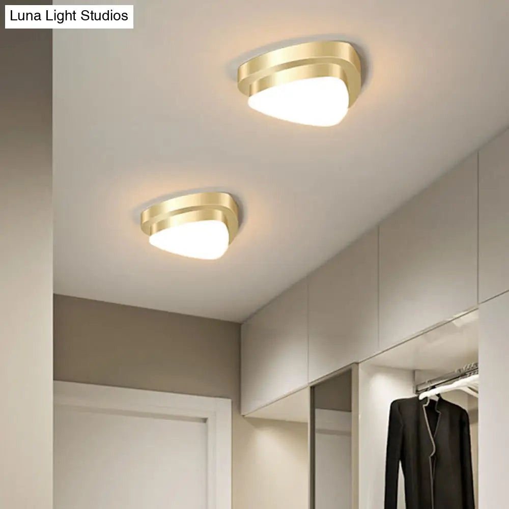 Metal Simplicity Led Flush Mount Fixture In Gold - Geometric Small Aisle Ceiling Light