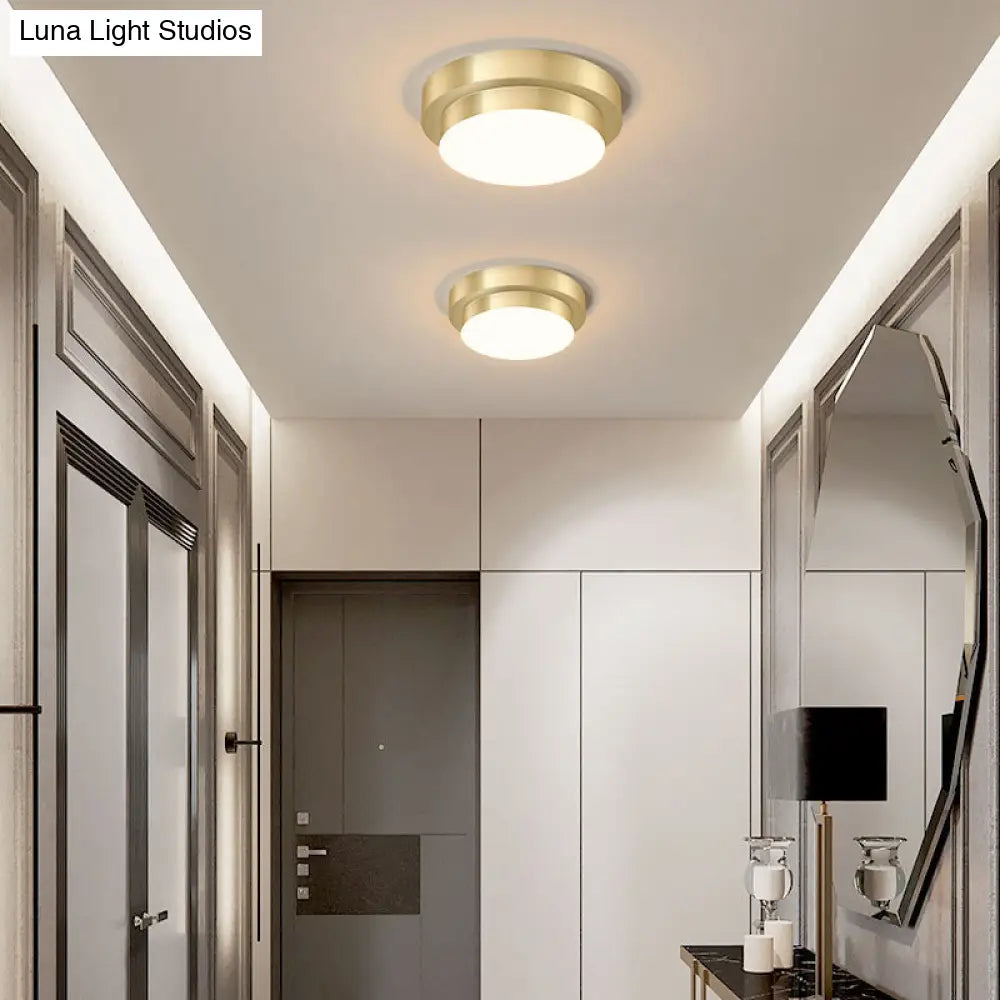 Metal Simplicity Led Flush Mount Fixture In Gold - Geometric Small Aisle Ceiling Light