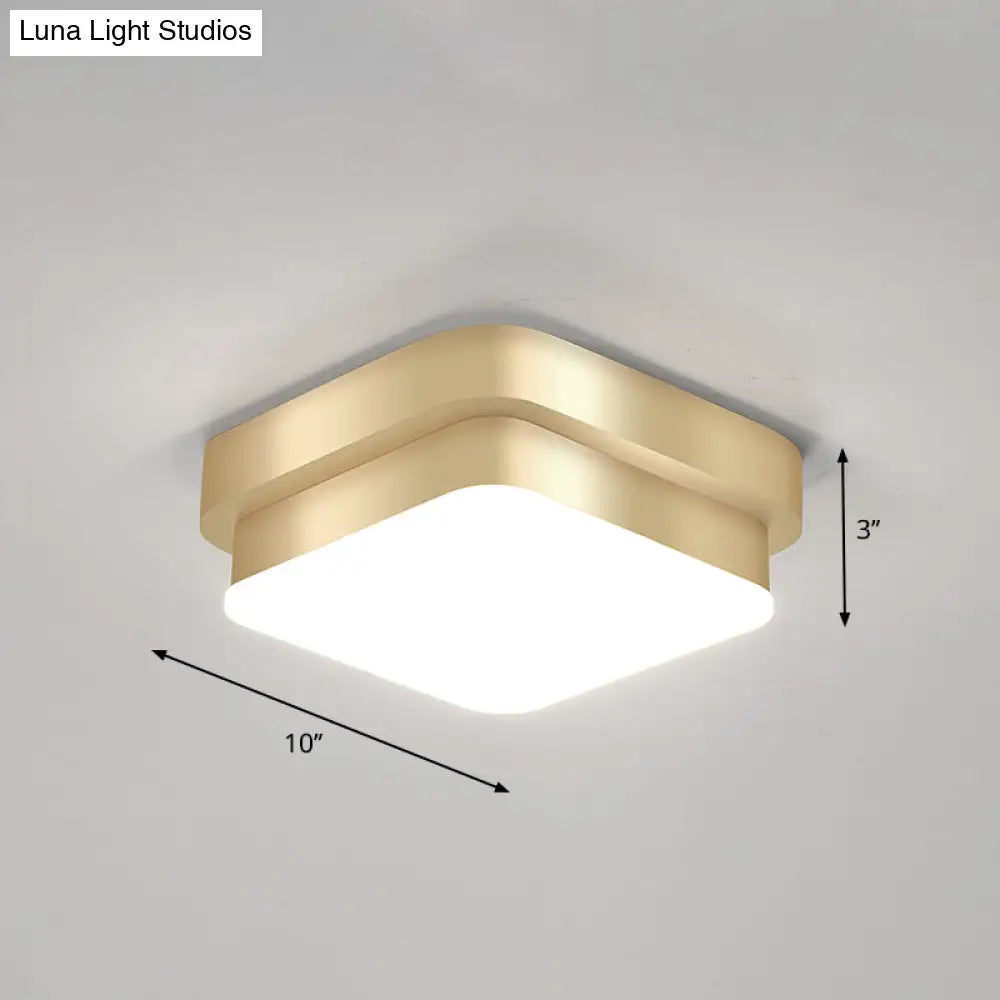 Metal Simplicity Led Flush Mount Fixture In Gold - Geometric Small Aisle Ceiling Light