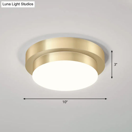 Metal Simplicity Led Flush Mount Fixture In Gold - Geometric Small Aisle Ceiling Light