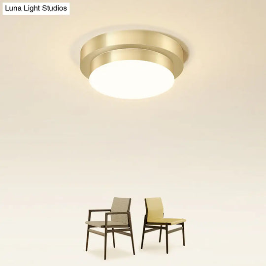 Metal Simplicity Led Flush Mount Fixture In Gold - Geometric Small Aisle Ceiling Light