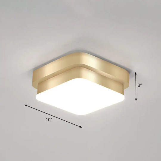 Metal Simplicity Led Flush Mount Fixture In Gold - Geometric Small Aisle Ceiling Light / Warm