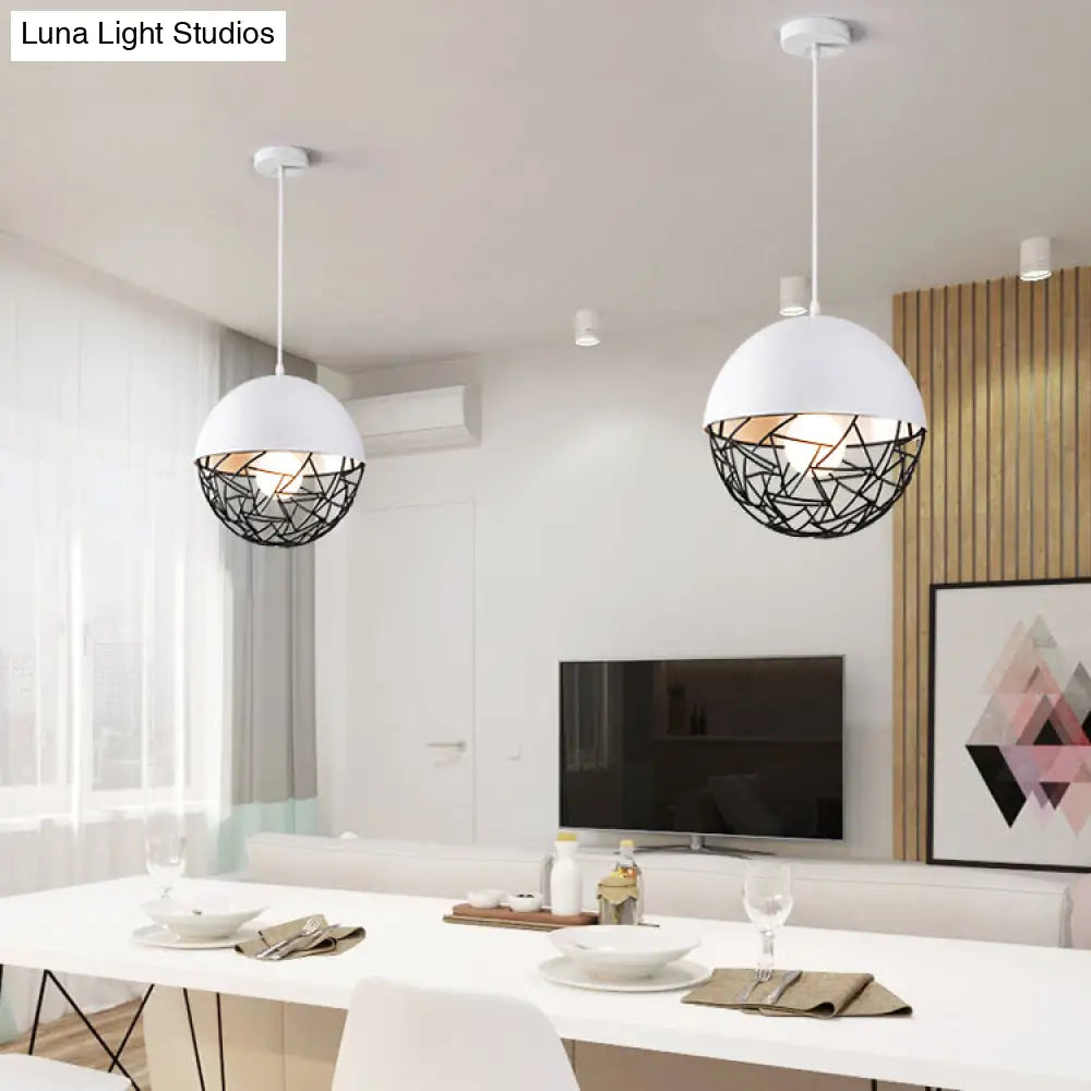 Metal Sphere Pendant Light Fixture - Contemporary Hollow Design With 1 Bulb Suspended In Black/White