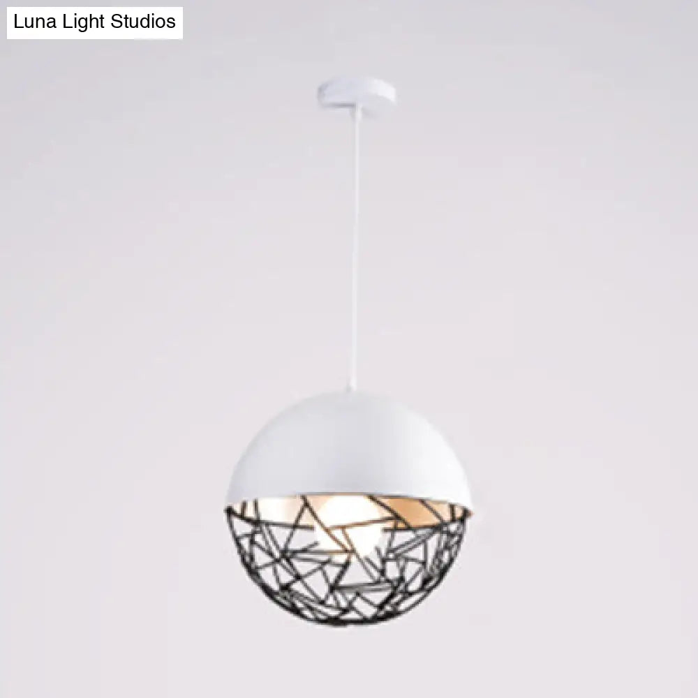 Metal Sphere Pendant Light Fixture - Hollow Design 1-Bulb Contemporary Suspended White / 8