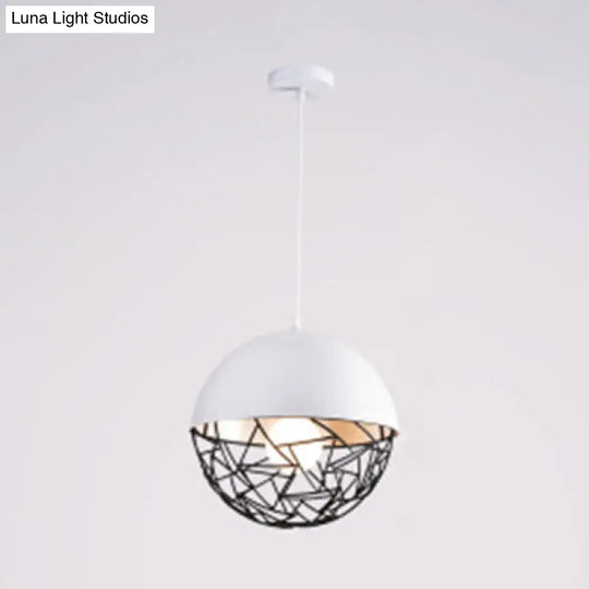 Metal Sphere Pendant Light Fixture - Hollow Design 1-Bulb Contemporary Suspended White / 8