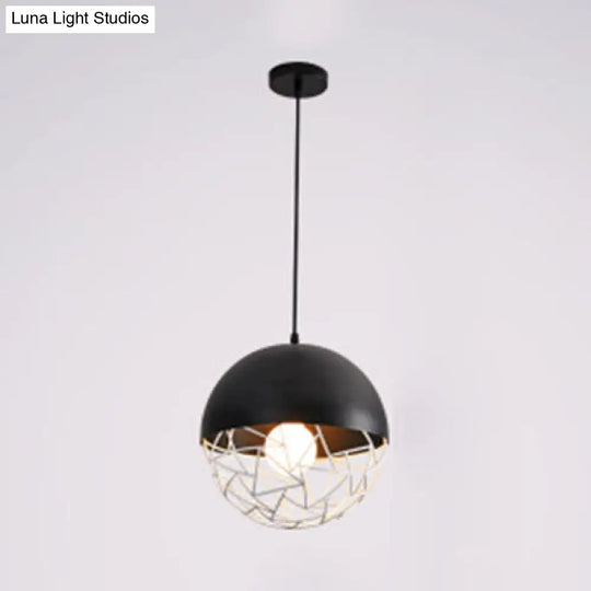 Metal Sphere Pendant Light Fixture - Hollow Design 1-Bulb Contemporary Suspended Black / 8