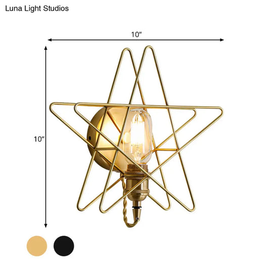 Metal Star-Caged Wall Lamp Sconce - Loft Style Bedroom Lighting (Black/Gold)