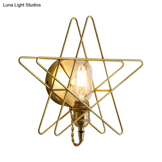 Metal Star-Caged Wall Lamp Sconce - Loft Style Bedroom Lighting (Black/Gold)