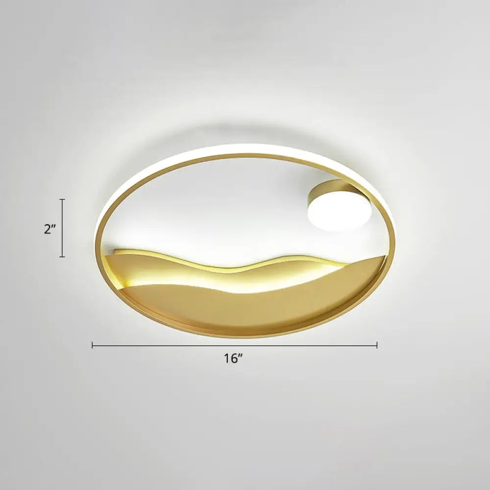 Metal Sunset & Sea Led Ceiling Light With Halo Ring For Bedroom Flush Mounting Gold / 16’ White