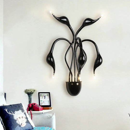 Metal Swan Wall Mount Light Nordic Led Sconce For Living Room (3/5 Lights) - Black/Red/White 5 /