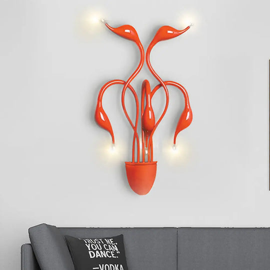 Metal Swan Wall Mount Light Nordic Led Sconce For Living Room (3/5 Lights) - Black/Red/White 5 / Red