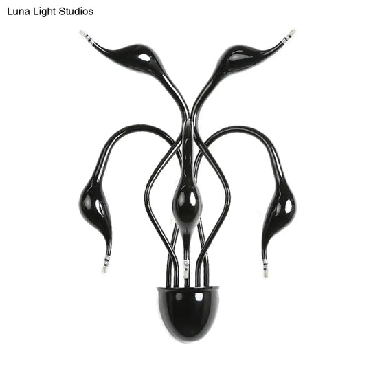 Metal Swan Wall Mount Light Nordic Led Sconce For Living Room (3/5 Lights) - Black/Red/White