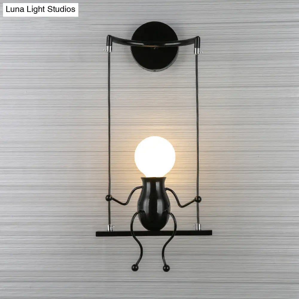 Metal Swing Shape Wall Sconce With Little People Decoration - Modern 1 Light Fixture In