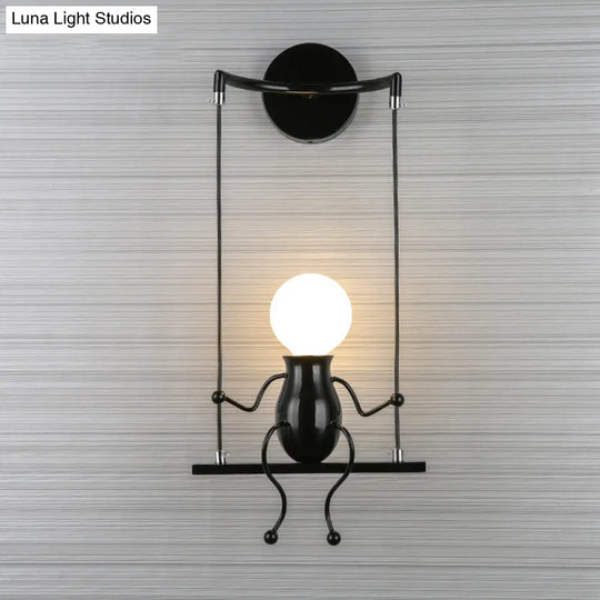 Metal Swing Shape Wall Sconce With Little People Decoration - Modern 1 Light Fixture In