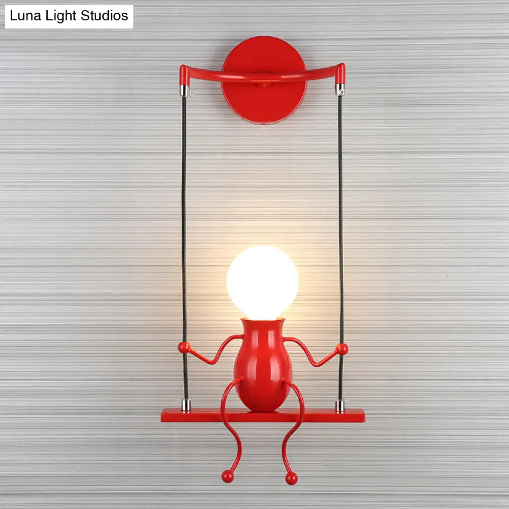 Metal Swing Shape Wall Sconce With Little People Decoration - Modern 1 Light Fixture In