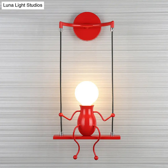 Metal Swing Shape Wall Sconce With Little People Decoration - Modern 1 Light Fixture In