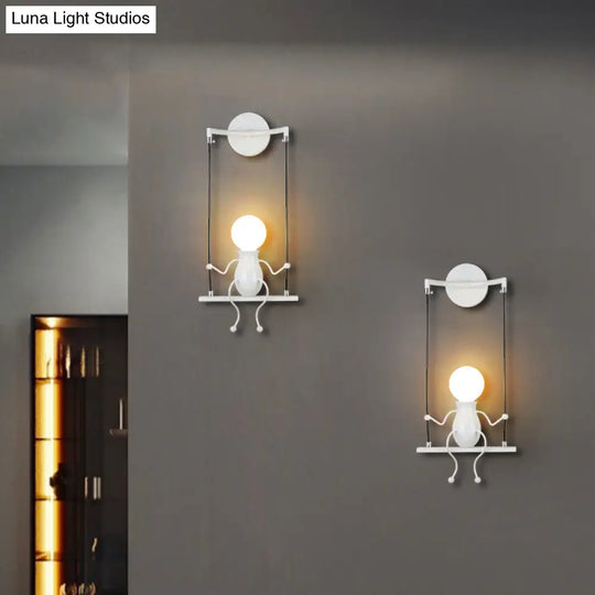 Metal Swing Shape Wall Sconce With Little People Decoration - Modern 1 Light Fixture In